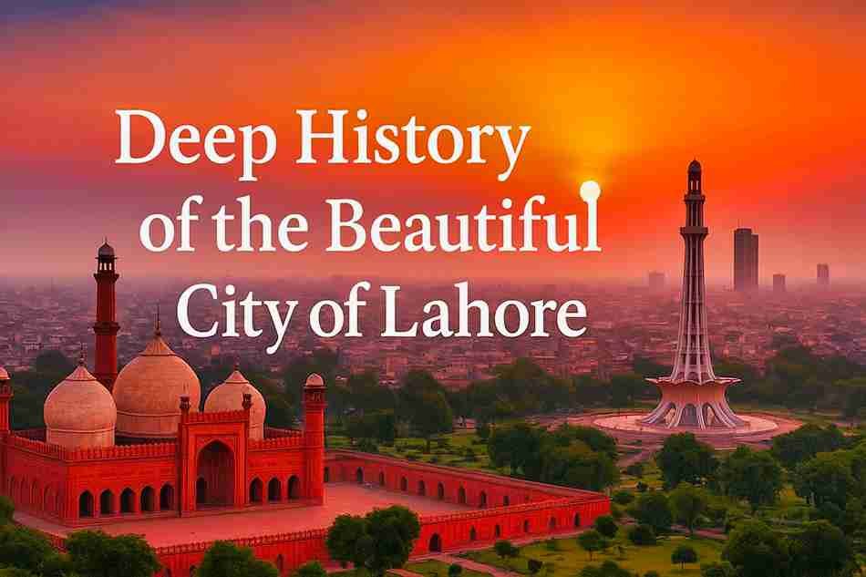 Sunset view of Lahore featuring Badshahi Mosque and Minar-e-Pakistan