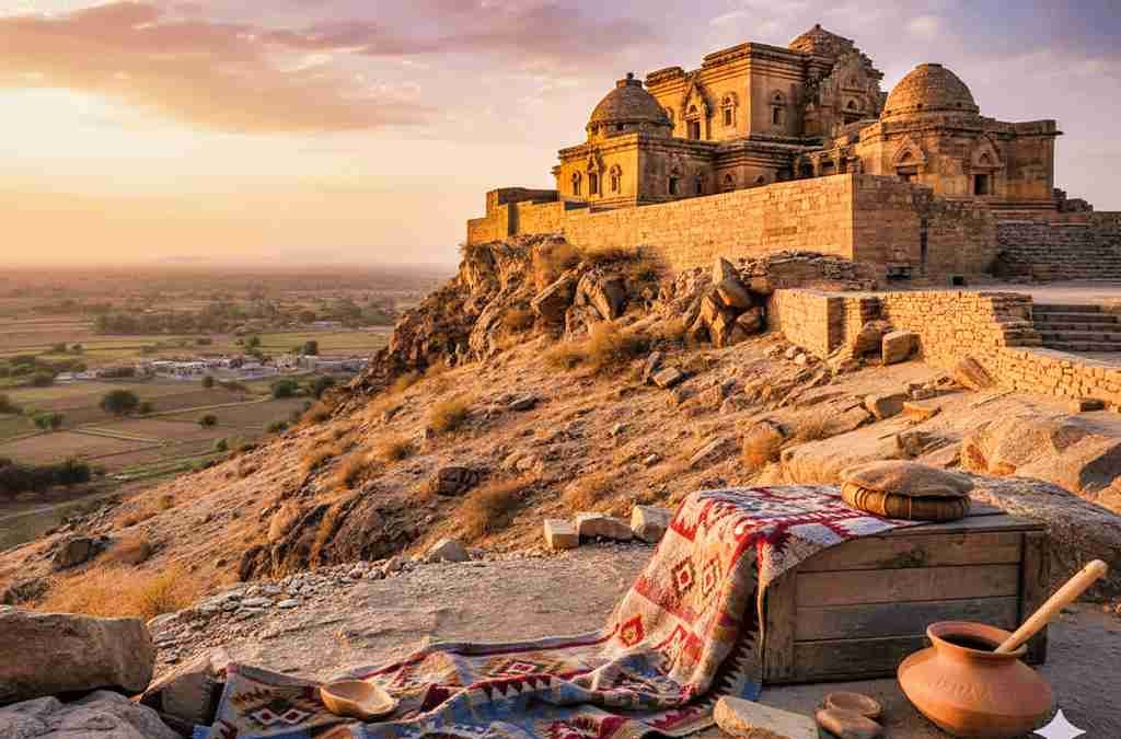 A detailed aerial shot of modern Mardan city with traffic, buildings, and mountains, highlighting its role as the Hidden Heart of Khyber Pakhtunkhwa.