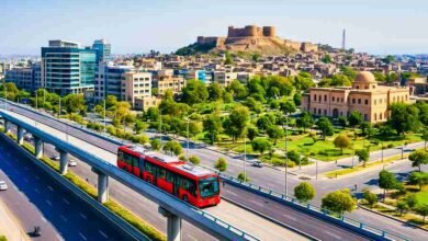 In-depth information about Peshawar city showing modern infrastructure, BRT system, and Bala Hisar Fort in Pakistan
