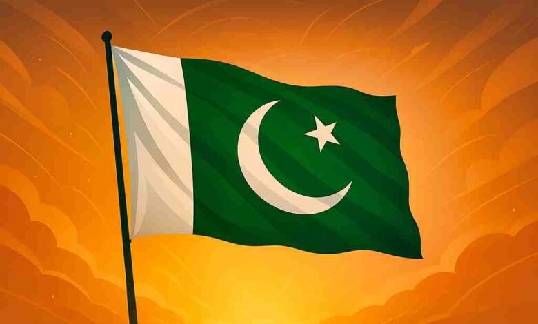 Pakistan flag waving with modern natural tones, representing the hidden meaning of Pakistan’s national anthem