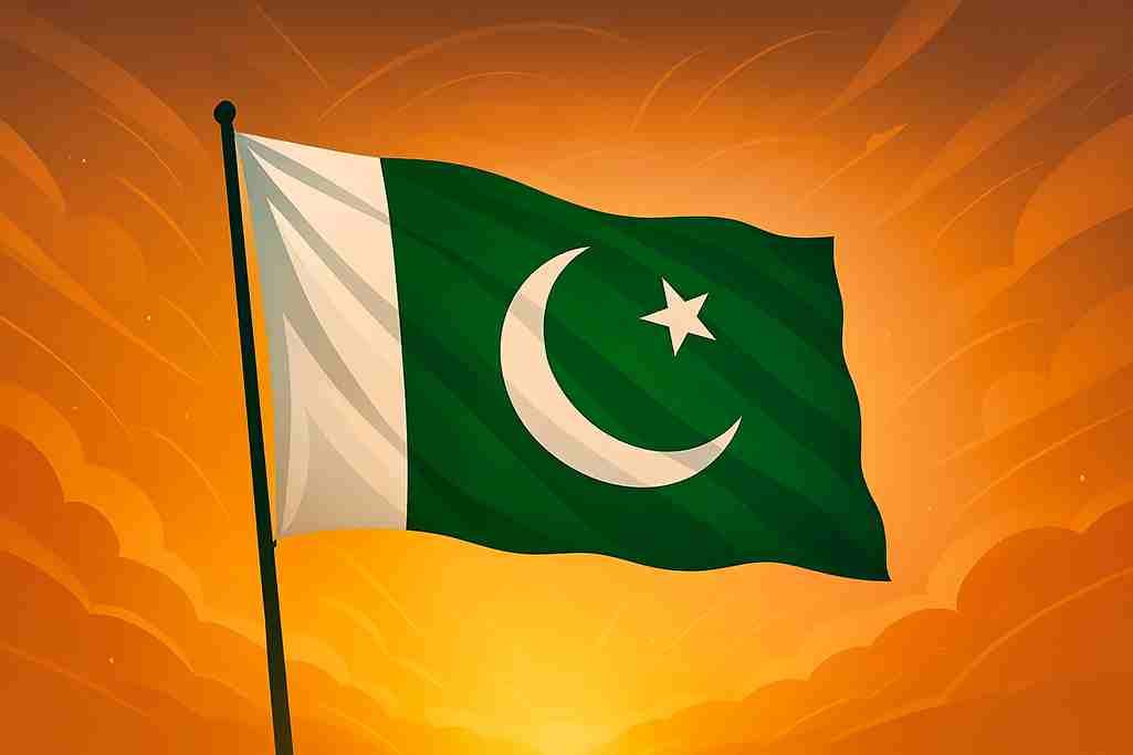 Pakistan flag waving with modern natural tones, representing the hidden meaning of Pakistan’s national anthem