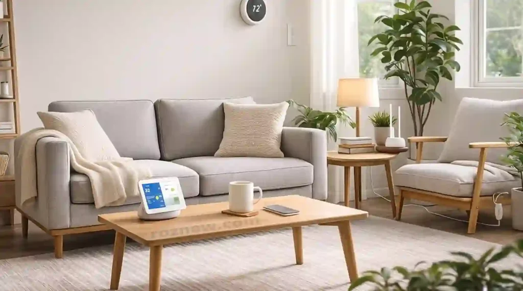 modern living: Modern desk setup with tech and coffee