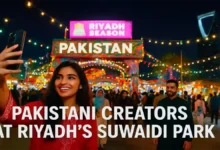 Pakistani social media influencer taking a selfie at Riyadh Season’s Al Suwaidi Park.