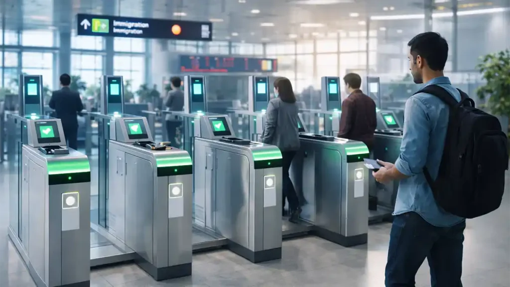 Automated e-gates in an airport immigration hall for faster clearance