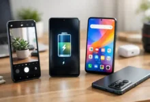 Modern budget smartphones on a desk showing camera, battery charging, and display features for a best phone under 50000 in Pakistan 2026 guide
